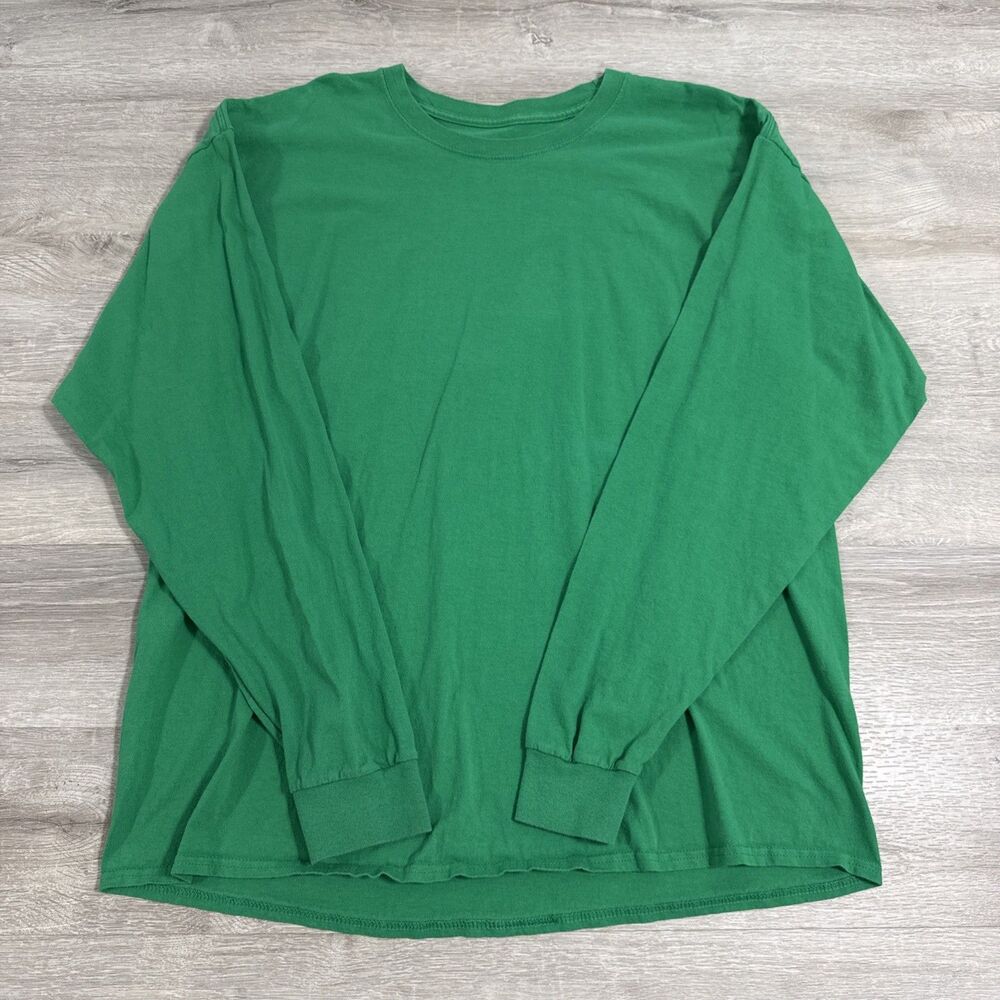 Champion Shirt Men's Green Long Sleeve Heavyweight Cotton Tee 2XL